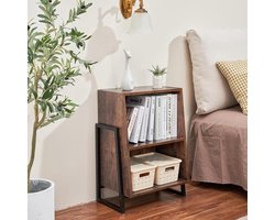 Nachtkastje met 2 niveaus - opbergruimte - zwarte houten bijzettafel - Nachtkastje voor bank, woonkamer, kinderkamer en bed - Nachtkastje - 50 x 32 x 68 cm - zwart, 60 cm hoog