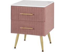 Nachtkastje met 2 schuifladen – MDF, fluweel, roze, eenvoudige installatie