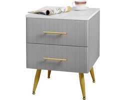 Nachtkastje met 2 schuifladen – MDF, fluweel, roze/grijs, eenvoudig te installeren