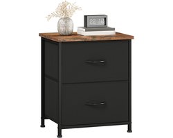 Nachtkastje met 2 stoffen lades, klein bijzettafeltje met metalen frame, nachtkastje, nachtkastje, klein kastje voor slaapkamer, woonkamer, kinderkamer, rustiek bruin
