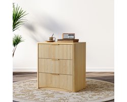 Nachtkastje - Met 3 Laden - Klassiek Kastje met Rillendesign en Metalen Grepen - Hout - Eiken