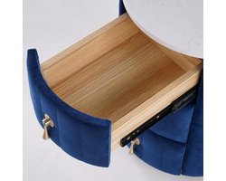 Nachtkastje met 3 Lades 40x51x40 cm – Rond Fluwelen Design Nachtkastje met Stenen Blad – Luxe Bijzettafel Slaapkamer & Woonkamer – Blauw – Faisal