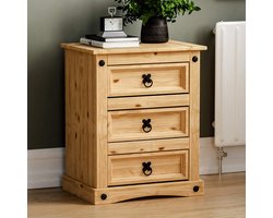 Nachtkastje met 3 Lades 60 x 48 x 35 cm Massief Grenen Hout Rustiek Vintage Bedside Table Opbergkast Industriële Stijl voor Slaapkamer Urbanhome
