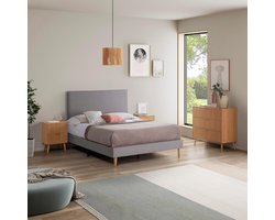 Nachtkastje met 3 lades 80x40x80 cm – Eikenlook Scandinavisch Design – Metalen Geleiders & Taupe Grepen – Moderne Regencommode voor Slaapkamer – Abkantoor