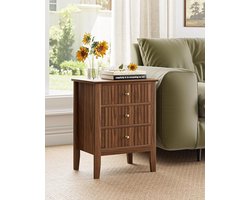 Nachtkastje met 3 Lades – Ladekast en Bijzettafel, Notenhout, 45×33×61 cm, Voor Slaapkamer en Woonkamer