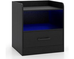 Nachtkastje met 3 niveaus, open plank en lade met lade, opbergorganizer met veelkleurig lichtzwart