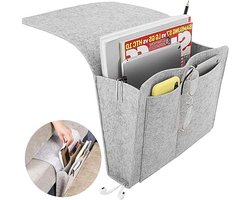 Nachtkastje met antislip bedtas - opbergen van boeken - tijdschriften - afstandsbedieningen - iPad - mobiele telefoon - grijs