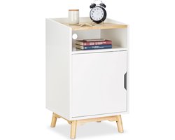 nachtkastje - met deur - houten poten - Scandinavische stijl - 74 x 43 x 40 cm - wit