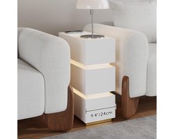 Nachtkastje met Draadloos Opladen en LED Verlichting – Set van 2 – 60 x 24 x 50 cm – Smal Smart Nachtkastje met 3 Laden, USB & USB-C Poorten – Modern Wit Slaapkamer Meubel – Mobili Bella