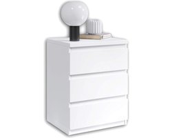 Nachtkastje met drie laden - Wit - Modern design - Opbergruimte voor bed - 45 x 61 x 38 cm (b x h x d) - Zwart nachtkastje - 60 cm hoog