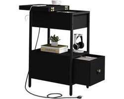 Nachtkastje met Kastje - Bijzettafel Slaapkamer - Opbergen en Decoreren - Inklapbare Opbergruimte - 60 x 30 x 63 cm