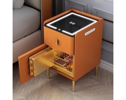 Nachtkastje met Kluis - Bijzettafeltje Nachtkastje - Spullen Veilig Opbergen - Draadloos Laden Ingebouwd - 40x55x35cm - Oranje