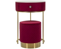 Nachtkastje met kruk Nightstand/dressing Table With Puff Red Vellit Ø 52×70 cm