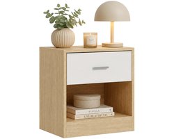 Nachtkastje - met lade - 41x39x28 cm - natuur-wit