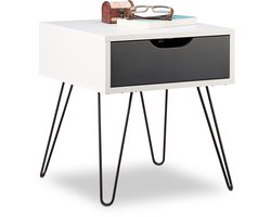 nachtkastje met lade - 44 x 40 x 40 cm - modern - hoekige bijzettafel - wit-grijs