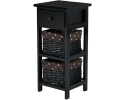 Nachtkastje met Lade Bijzettafel Rieten Kist 28 x 26 x 60 cm Zwart + Bruin