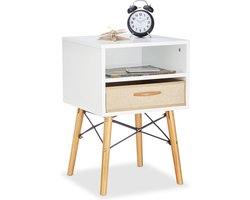 nachtkastje - met lade - houten poten - 61 x 40 x 43 cm - wit