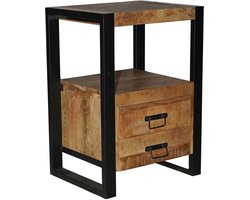 Nachtkastje met lade - Mangohout met Staal - Nachtkastjes Industrieel (Per stuk) - Bijzettafel met opbergruimte - Kastje met lades - 40 cm breed - Houten Kastje & Tafeltje met Laden - Nachtkastje Metaal & Mangohout - (50 cm x 40 cm x 70 cm)