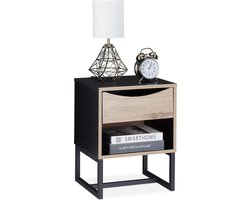 nachtkastje met lade - met plank - 50 x 39 x 35 cm - bijzetkastje - houtkleur/zwart