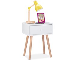 nachtkastje met lade - modern - 55 x 42 x 30 cm - bijzetkastje - houten poten - wit