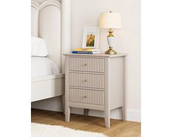 Nachtkastje met lades - Bijzettafel ladekast - Slaapkamer organiseren - Modern design goudkleurige handgrepen - 45x33x61 cm - Taupe