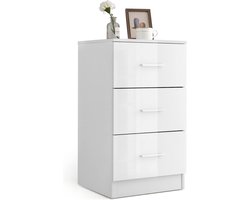 Nachtkastje met lades - Bijzettafel - Opbergen slaapkamer - Hoogglans afwerking - 37x34x66.5cm - Wit