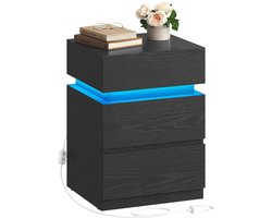 Nachtkastje met LED Verlichting - 3 Laden - 25 Kleuren - 6 Helderheidsniveaus - Zwart Houtlook - 35x40x55 cm - Bed- en Bijzettafel - Tot 110 kg Draagvermogen