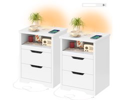 Nachtkastje - Met LED-Verlichting - Set van 2 - 3 Lades - Modern Design voor Slaapkamer-Wit