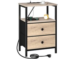 Nachtkastje Met Oplaadfunctie – Met Stoffen Laden – 2 Usb + 2 Stopcontacten – Grijs