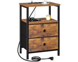 Nachtkastje Met Oplaadfunctie – Met Stoffen Laden – Bruin