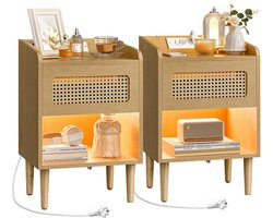 Nachtkastje met oplaadstation en bewegingssensor, set van 2, eikenbeige