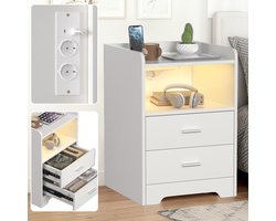 Nachtkastje met oplaadstation - Wit - Modern - Verstelbare veelkleurige LED-verlichting - Volwassenen