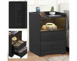 Nachtkastje met oplaadstation - Zwart - Modern - Verstelbare veelkleurige LED-verlichting - Volwassenen