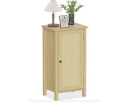 Nachtkastje met Rotanlook Deur – Smal Bijzetkastje met Opbergruimte – Landelijke Opbergkast met Houten Poten – Boho Stijl – Zwart/Naturel – 40 cm