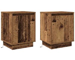 Nachtkastje met Set van 2 | Nachtkast | Lamptafel | Bedside kasten Oud hout 39 x 34.5 x 50 cm Bewerkt hout