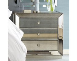 Nachtkastje met Spiegel – Neoklassiek Vintage Design met 3 Lades & Soft-Close Geleiders – Zilver – 55 x 38 x 55 cm – Luxe Slaapkamer Kastje – Mobili Bella