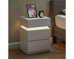 Nachtkastje - Met Verlichting - LED Verlichting - Verschillende kleuren - 3 Lades - Wit - 35x40x55cm