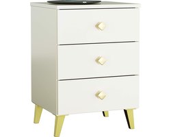 Nachtkastje MOBI Kasjmier met 3 Lades / AKORD Furniture Factory / Kasjmierkleur met Gouden Handvatten / 40 x 58 x 37 cm