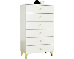 Nachtkastje MOBI Kasjmier met 6 Lades / AKORD Furniture Factory / Kasjmierkleur met Gouden Handvatten / 60 x 104 x 37 cm