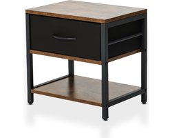 Nachtkastje Modern Zwart - Nachtkastjes Industrieel Hout - Bijzettafel voor Slaapkamer of Woonkamer - Bijzettafels