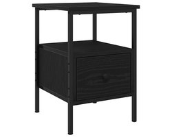 Nachtkastje | Nachtkast | Lamptafel | Bedside kasten Zwart eiken 34 x 36 x 50 cm Gelaagd hout en metaal