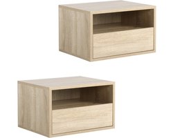 Nachtkastje - Nachtkast - Nachtkastjes set van 2 - Met lade - Wandmontage - Natuur/hout