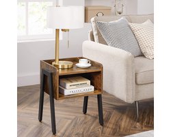 nachtkastje, nachtkastje, bijzettafel, stapelbaar nachtkastje met open vak, retro, rustieke houtlook, accentmeubel met metalen poten, stabiel, industrieel design, vintage bruinzwart LET54X