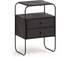 Nachtkastje - Nachtkastje - Boxspring Bed Companion - Massief hout met steenlook - Twee lades en plank - Volledig gemonteerd - 40cm x 60cm x 30cm