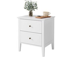 Nachtkastje, nachtkastje met 2 laden, bijzettafel, banktafel voor slaapkamer, woonkamer, wit, 50 x 40 x 55,5 cm, vintage, HMTM-FM-080