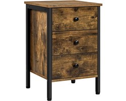 Nachtkastje nachtkastje nachtkastje voor boxspringbed, nachtkastje bijzettafel sofafel met 3 laden, 60 cm hoog, vintage bruin-zwart