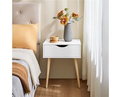 Nachtkastje nachtkastje Scandinavisch bijzettafel grenenhout stoffen lade massief commode dressoir salontafel met 4 poten wit
