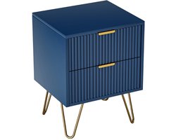 Nachtkastje - Nachtkastjes - Kastje - Luxe en Moderne Uitstraling - Multifunctioneel - 2 Lades - Blauw & Goud - 40x50x35 cm