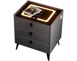 Nachtkastje - Nachtkastjes Modern - Nachtkastje Hout - Draadloos Opladen - LED-verlichting - 50 × 40 × 45 cm - Grijs