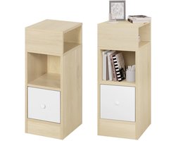 Nachtkastje - Nachtkastjes Modern - Nachtkastjes Set van 2 - 25x66x30cm - Open Planken 1 Lade - Slank Klein Opbergkastje Nachtkastje Ruimte - Licht Eiken